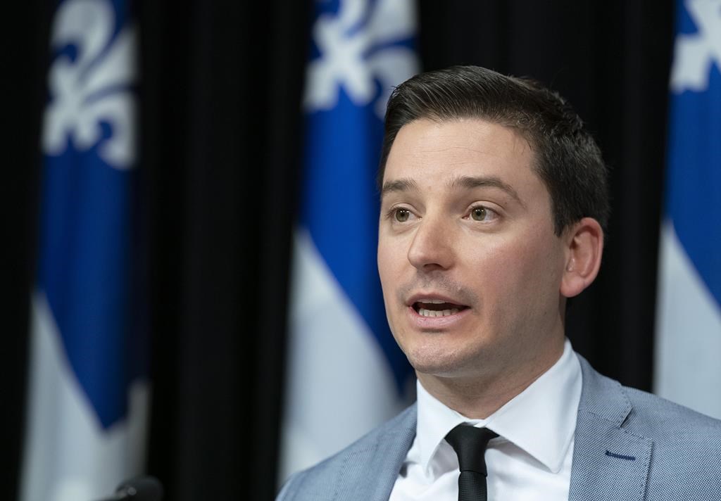 In this file photo, Quebec Minister of Immigration, Diversity and Inclusiveness Simon Jolin-Barrette speaks at a news conference at the legislature in Quebec City on March 28, 2019. The minister unveiled a new version of the PEQ, a popular immigration program. Thursday, May 28, 2018.