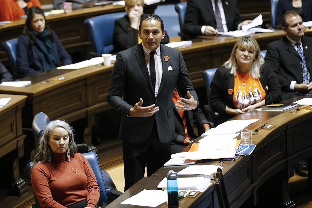 Manitoba opposition leader Wab Kinew is calling for more money for health care and public safety, and for changes to labour laws. THE CANADIAN PRESS/John Woods.