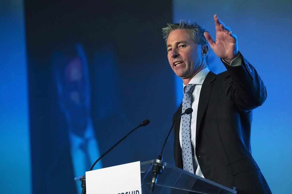 Tim Houston speaks to the crowd after being elected the new leader of the Nova Scotia Progressive Conservative Party at the PC leadership convention in Halifax on Saturday, October 27, 2018.