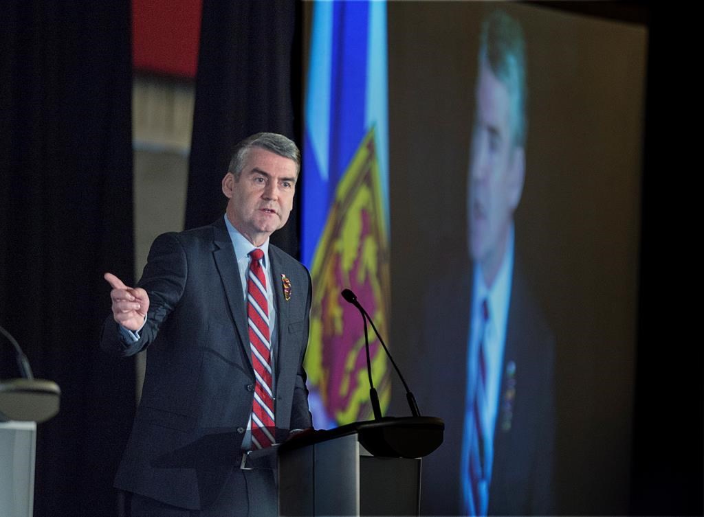 Premier Stephen McNeil delivers the state-of-the-province speech at a business luncheon in Halifax on Wednesday, Feb. 7, 2018. Nova Scotia's premier says he believes more can be gained through continuing to develop economic and cultural ties with China rather than treating the country as an adversary. THE CANADIAN PRESS/Andrew Vaughan.
