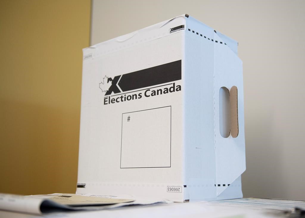 A sample ballot box is seen ahead of the 2019 federal election at Elections Canada's offices in Gatineau, Que., Friday, Sept. 20, 2019.