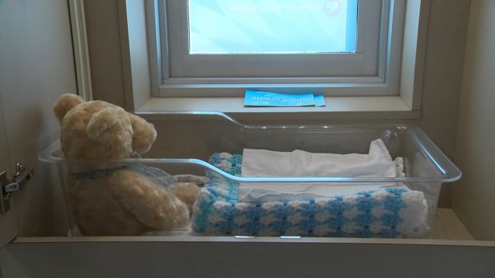 The interior view of a cradle for abandoned infants at a hospital.