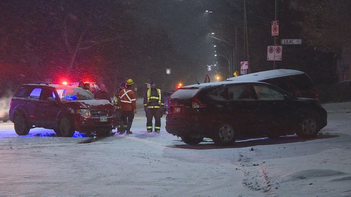 The scene of a three-car collision on Jubilee Avenue on Saturday night.