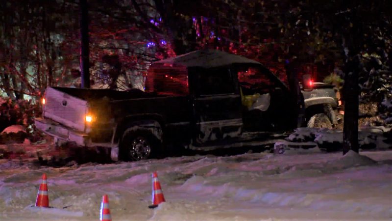 Calgary police investigate a fatal crash on McKenzie Lake Way Southeast on Tuesday, Nov. 5, 2019.