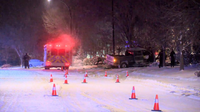 Calgary police investigate a fatal crash on McKenzie Lake Way Southeast on Tuesday, Nov. 5, 2019. 