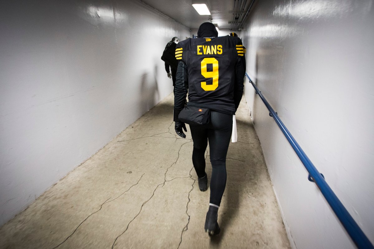 Hamilton Tiger-Cats quarterback Dane Evans leaves the field following the team's loss to the Winnipeg Blue Bombers in the CFL Grey Cup in Calgary, Sunday, Nov. 24, 2019.