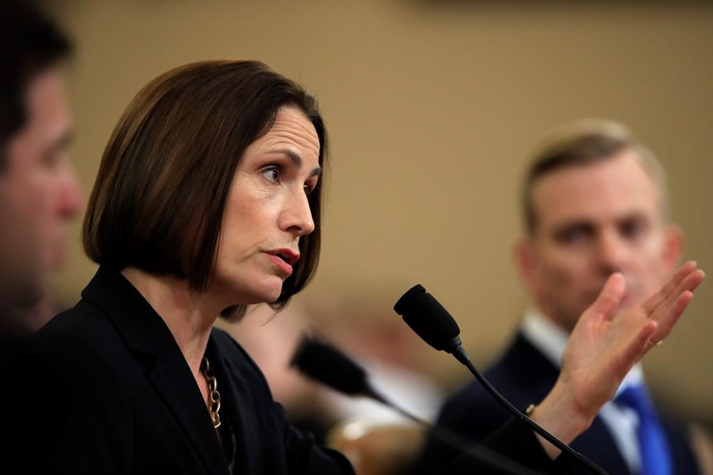 Former White House national security aide Fiona Hill, and David Holmes, a U.S. diplomat in Ukraine, right, testify before the House Intelligence Committee on Capitol Hill in Washington, Thursday, Nov. 21, 2019. (AP Photo/Manuel Balce Ceneta)