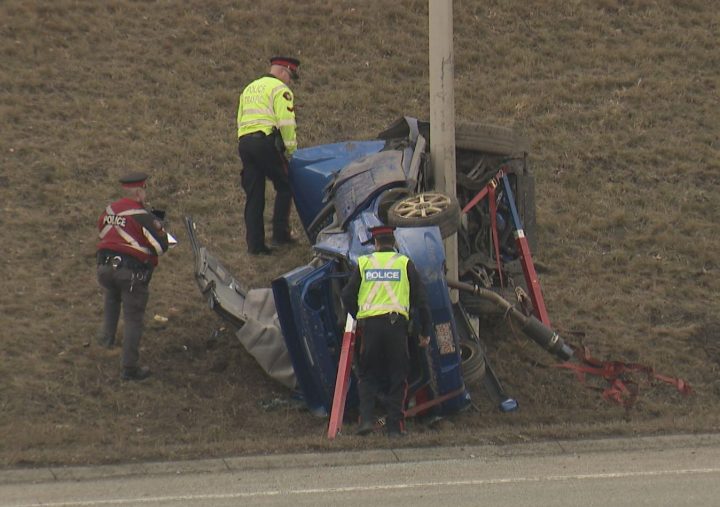 Calgary police investigated a crash on Deerfoot Trail at 130 Avenue S.E. on Sunday, Nov. 17, 2019.