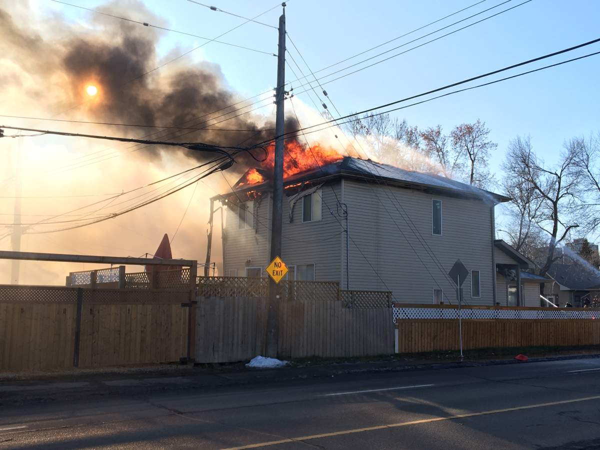 A fire broke out in a house on 93 Street near 107a Avenue in central Edmonton’s McCauley neighbourhood on Monday, November 18, 2019.