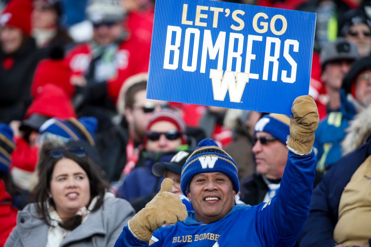 A Winnipeg Blue Bomber fan in the heart of Stampeder territory Sunday.