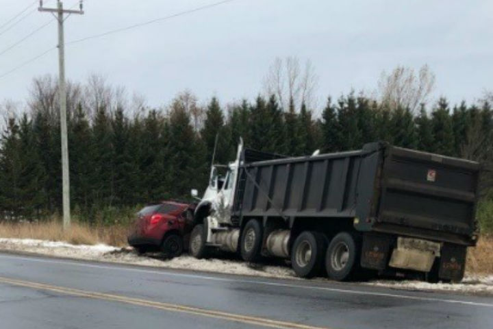 According to Southern Georgian Bay OPP Const. David Hobson, there was one occupant in the SUV and one occupant in the dump truck at the time of the crash.