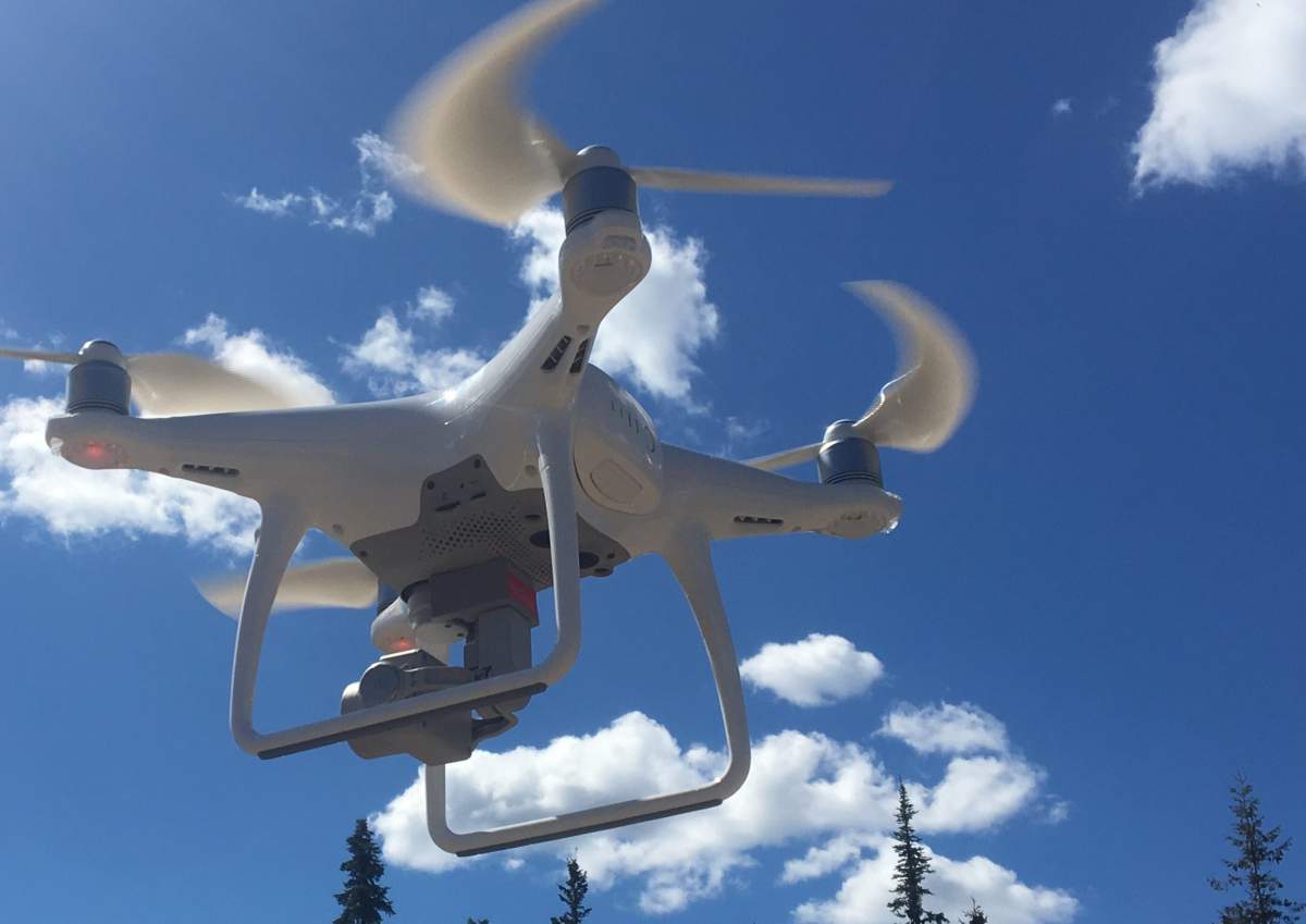A B.C. Conservation Officer Service drone was used to nab a suspect accused of crashing into police vehicles and fleeing officers in Terrace, B.C. on Nov. 29, 2019.