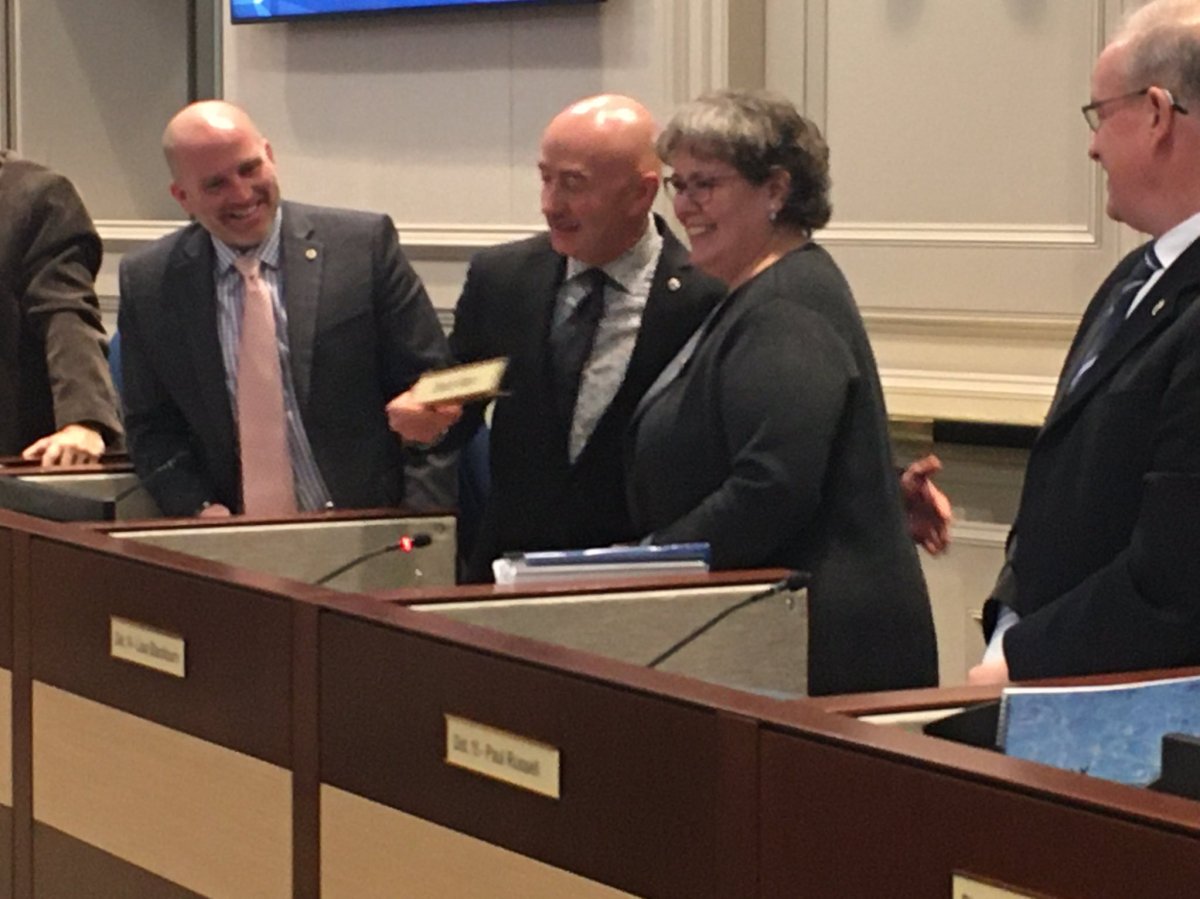 Halifax's deputy mayor Lisa Blackburn poses with outgoing mayor Tony Mancini on Nov. 26, 2019. 