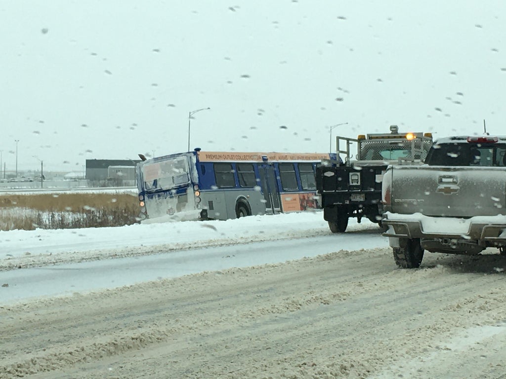 An Edmonton Transit Service bus on the ditch along the QEII south of the city on Saturday, November 9, 2019.