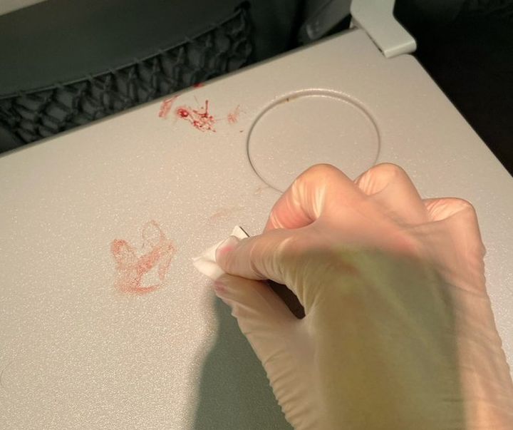 An Edmonton woman said she was left to clean up blood on the tray table of a Flair Airlines flight from Edmonton to Vancouver Friday, Nov. 15, 2019.
