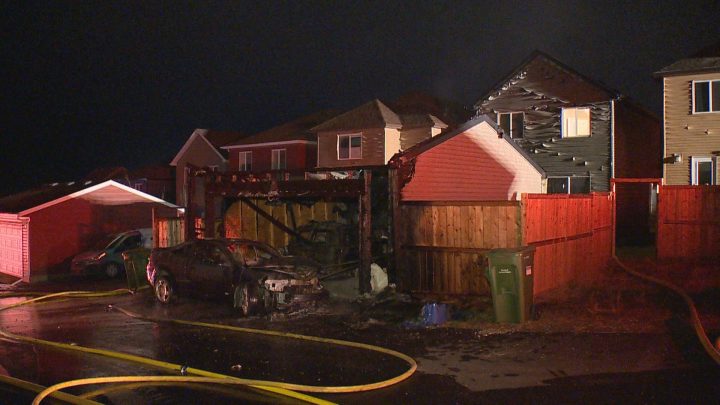 Crews responded to a garage fire in northwest Calgary on Monday, Nov. 18, 2019.