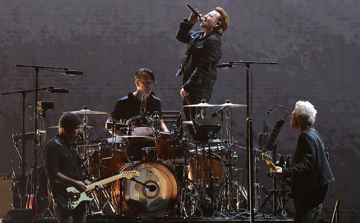 (L-R) The Edge, Larry Mullen, Bono, and Adam Clayton of U2 perform at the SCG on Nov. 22, 2019 in Sydney, Australia.