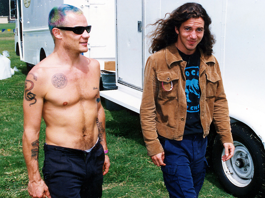 (L-R) Flea and Eddie Vedder.