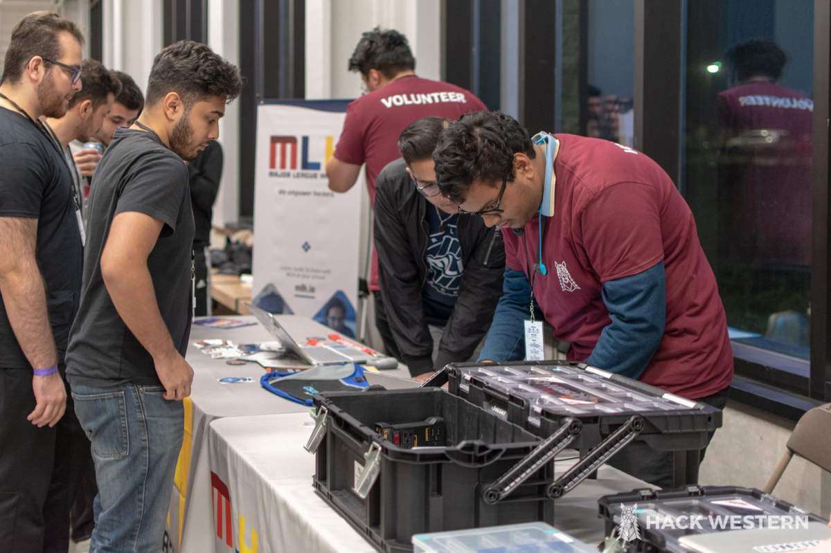 Students work away on projects during a Hack Western event at Western University.