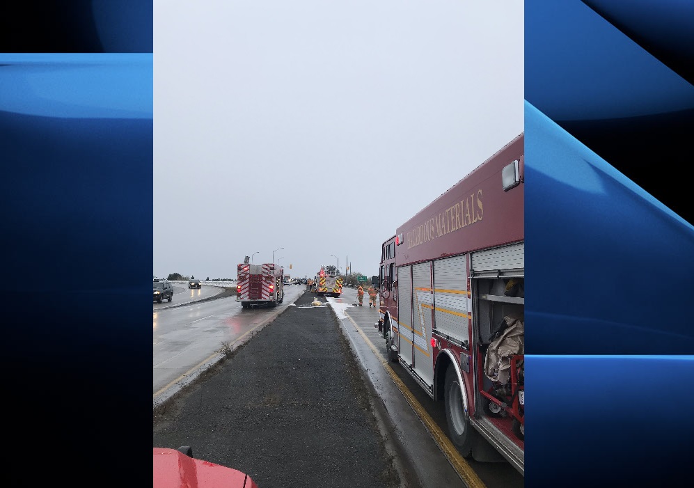 London fire crews tend to a diesel fuel leak on Highbury Avenue north of Highway 401.