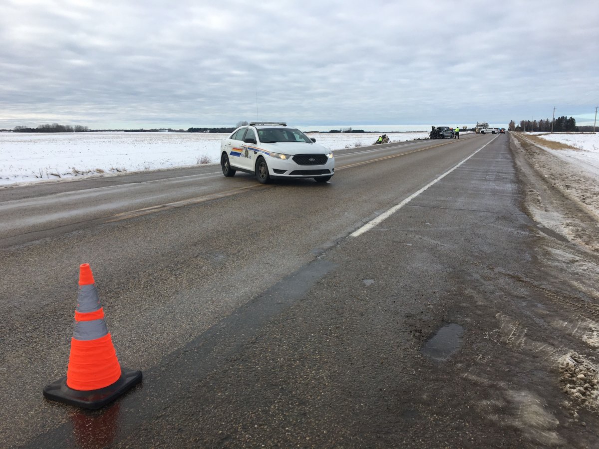RCMP investigate a serious two-vehicle crash on Highway 39 west of Calmar, Alta. Wednesday, Nov. 13, 2019.