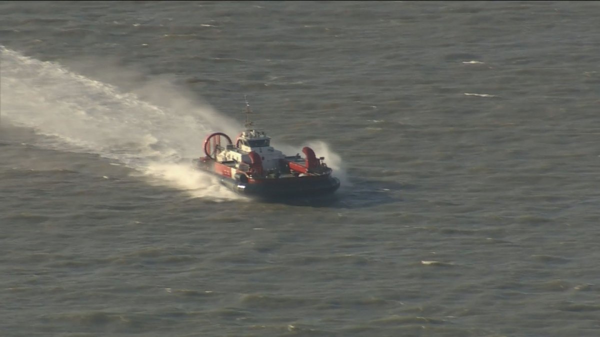 A Canadian Coast Guard hovercraft seen during a marine rescue in the Georgia Strait, Tuesday, Nov. 19.