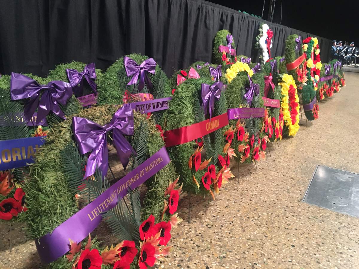 Wreaths at the RBC Convention Centre ceremony.