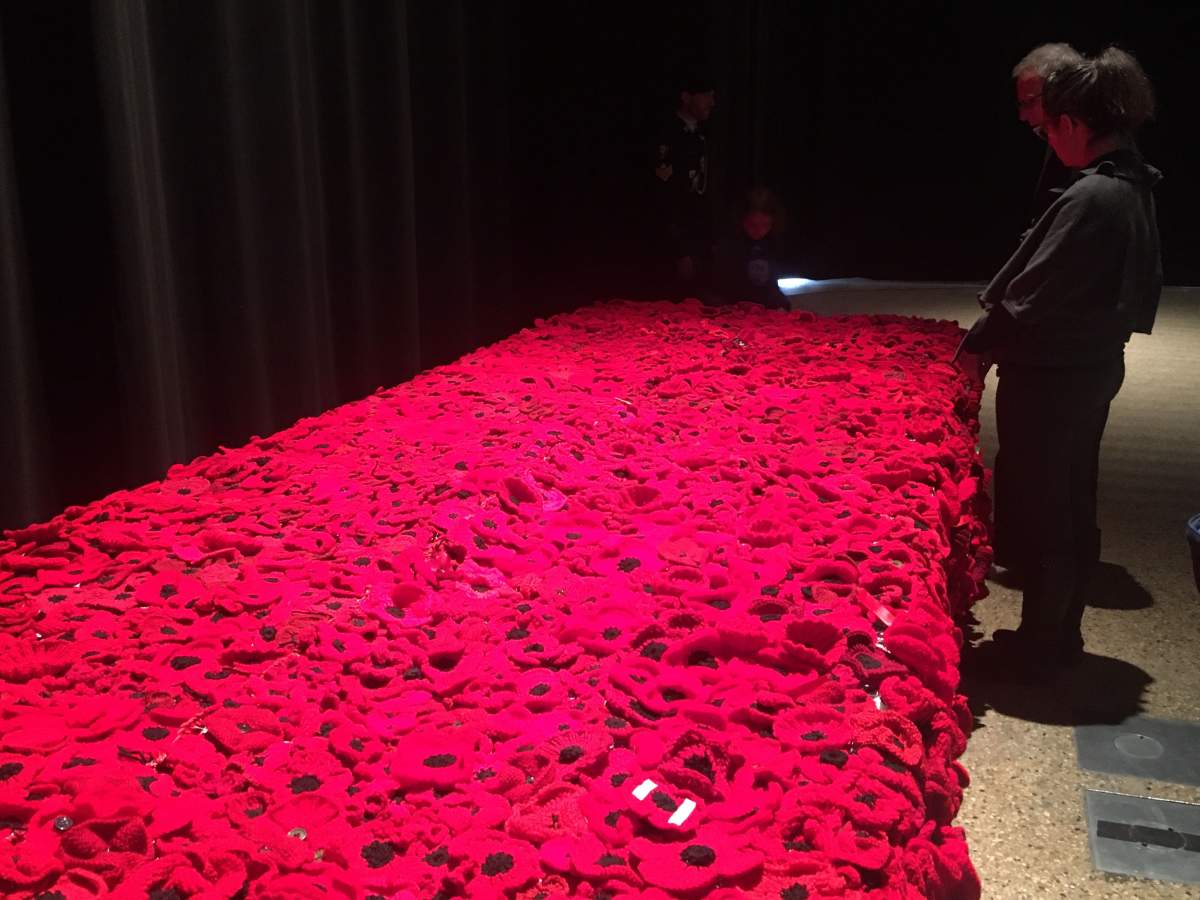 The poppy blanket at the RBC Convention Centre ceremony.