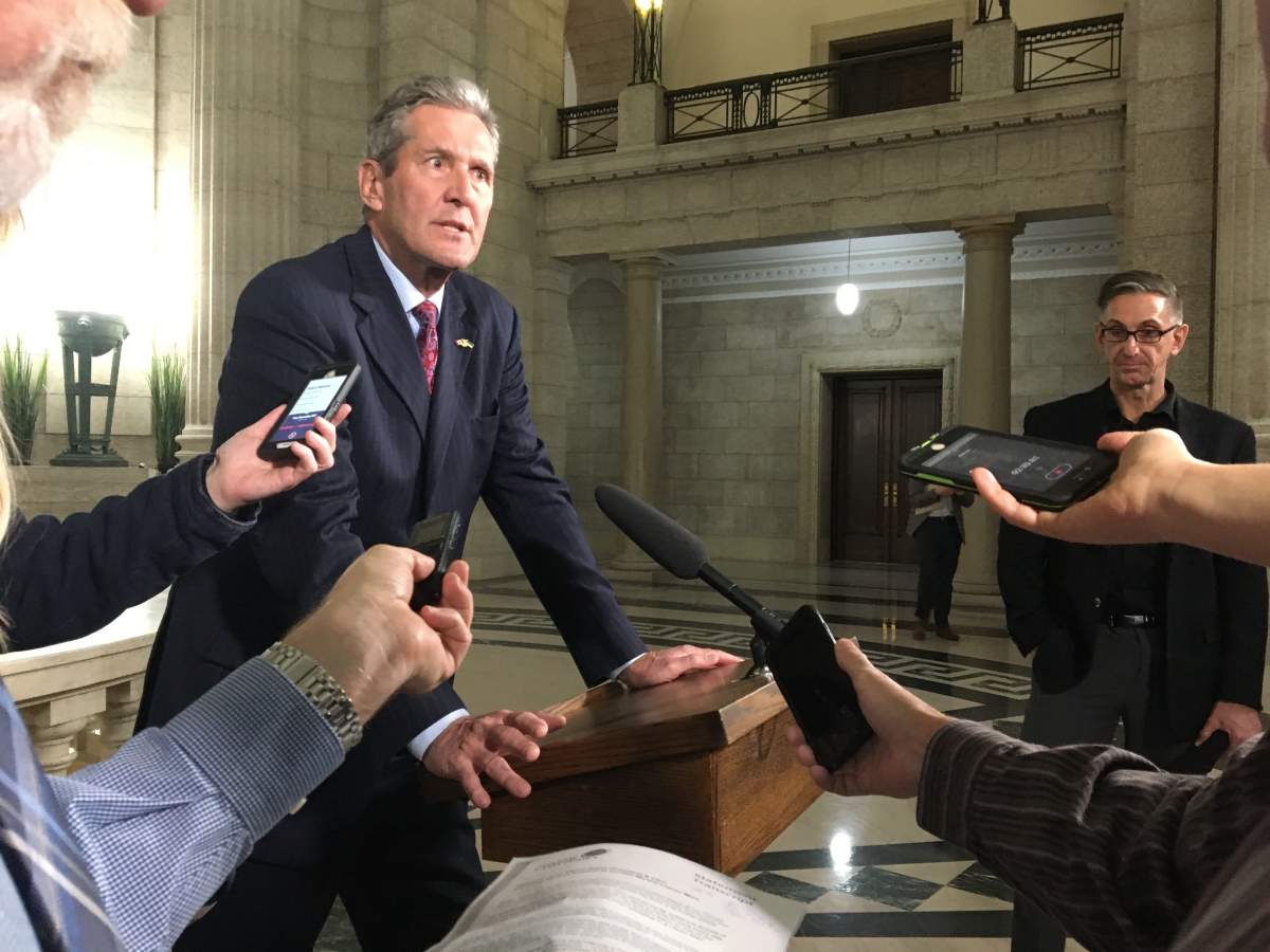 Premier Brian Pallister addresses the media.