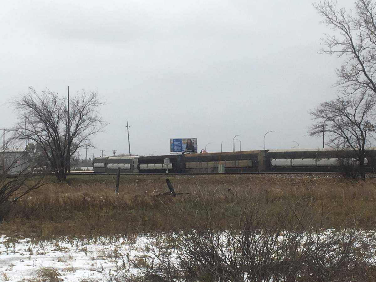 At least 12 cars derailed near the Symington Yards Friday.