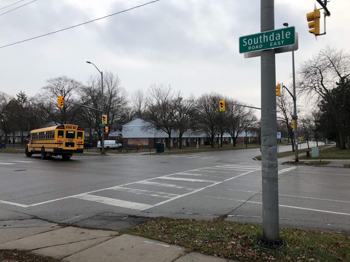 The intersection that drew officers for reports of shots fired on Sunday sits just a few steps south of Sir Wilfred Laurier Secondary School.
