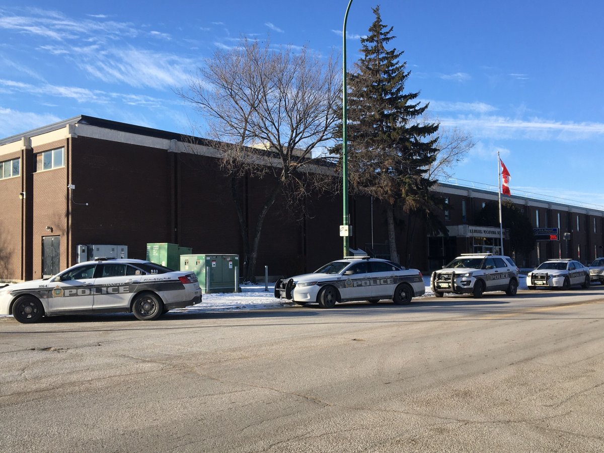 Police at the scene at R.B. Russell Tuesday morning.