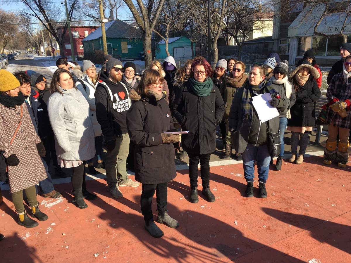 A grassroots group gathered at the Bell Tower on Selkirk Avenue Thursday, calling for less policing and more community-driven solutions in the wake of a violent few weeks in Winnipeg. 