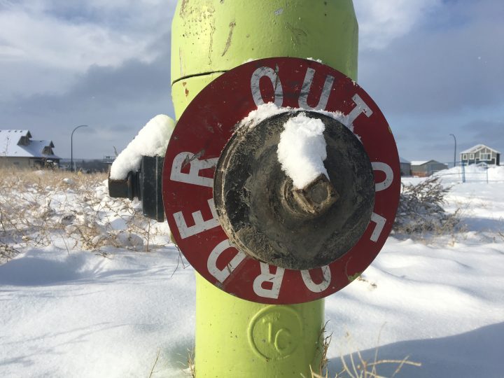 Fire hydrant in the southeast Calgary community of Legacy states “Out of Order” on Sunday, Nov. 10, 2019.