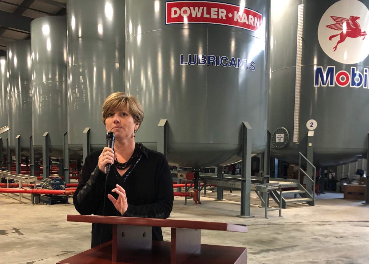 MP for Elgin-Middlesex-London, Karen Vecchio speaking at the Dowler Karn Rail Terminal in St Thomas about CN Strike.
