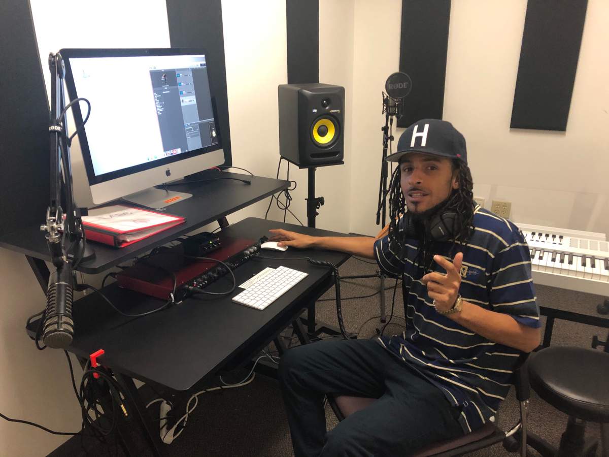 London rapper Casper Marcus poses inside The Labs at the London Public Library’s Central Branch on Dundas Street.
