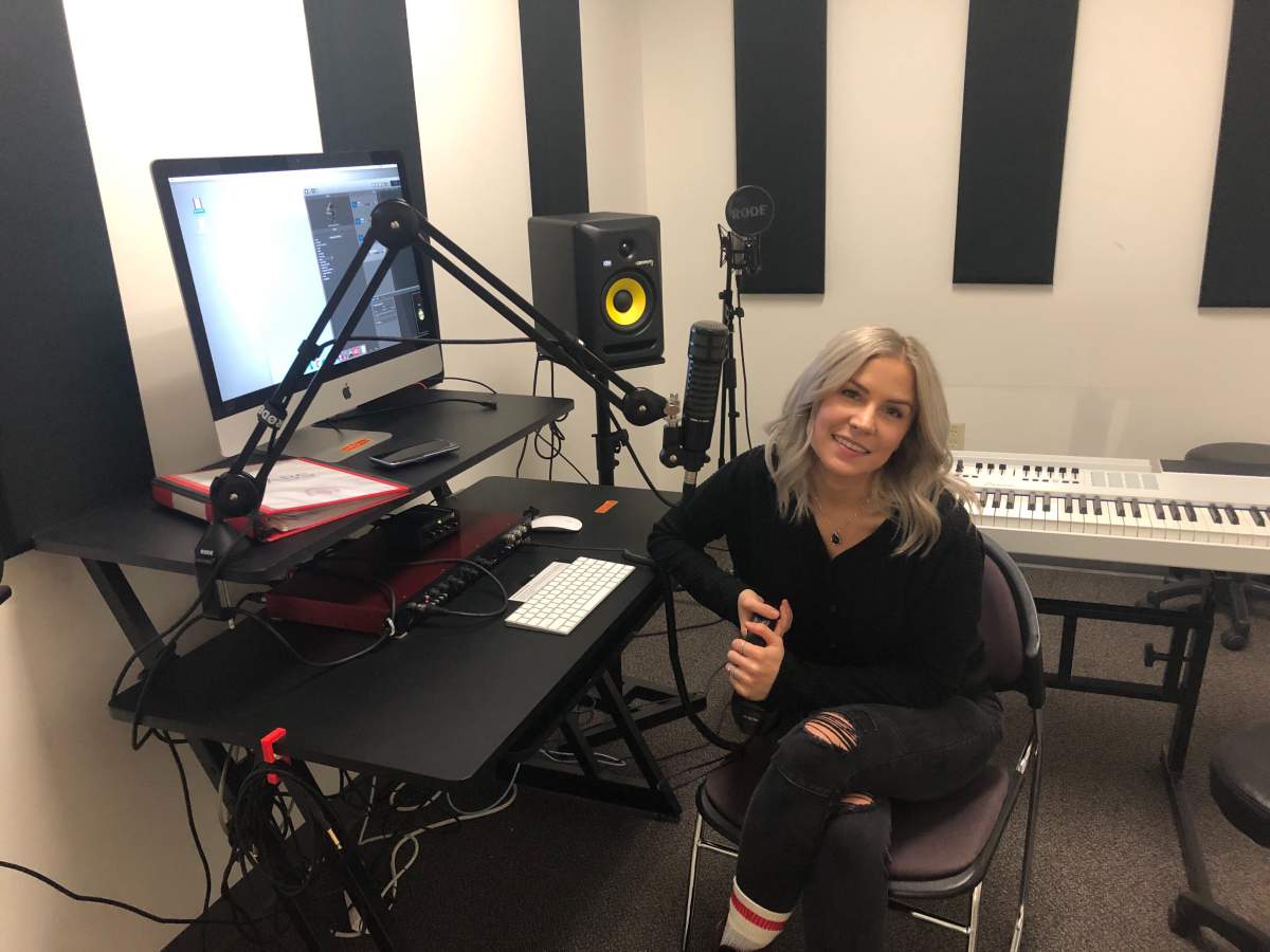 Lucan singer-songwriter Julia Haggarty sits inside The Labs located in the London Public Library's Central Branch on Dundas Street.