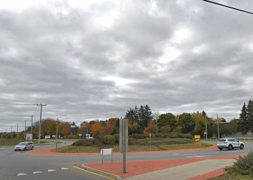 The roundabout at the intersection of Homer Watson Boulevard and Block Line Road.