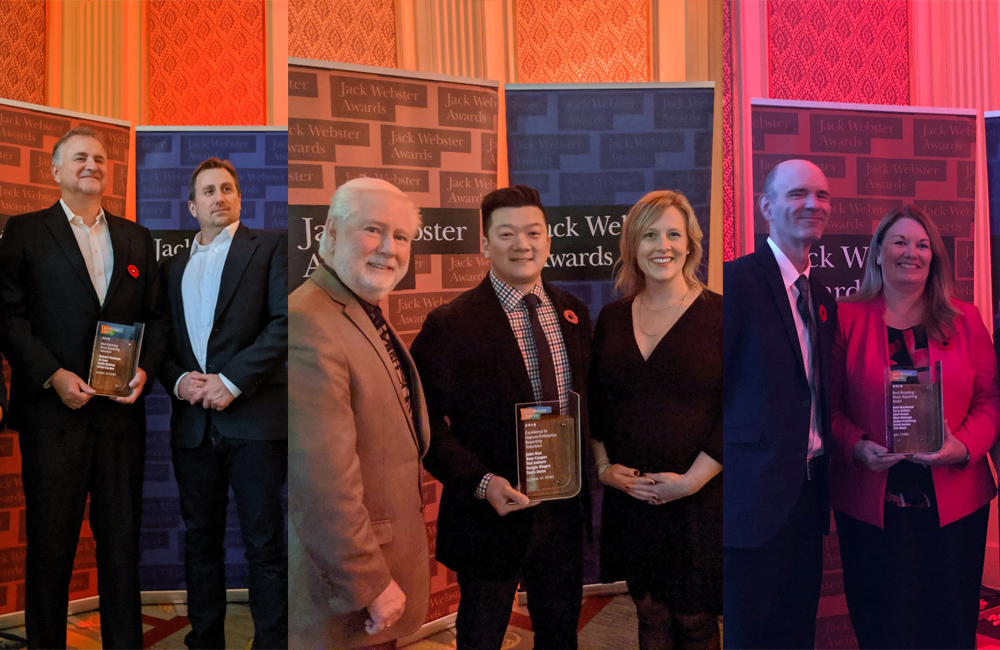 Global BC and CKNW reporters and producers with the jack Webster Awards they won on Nov. 7, 2019.