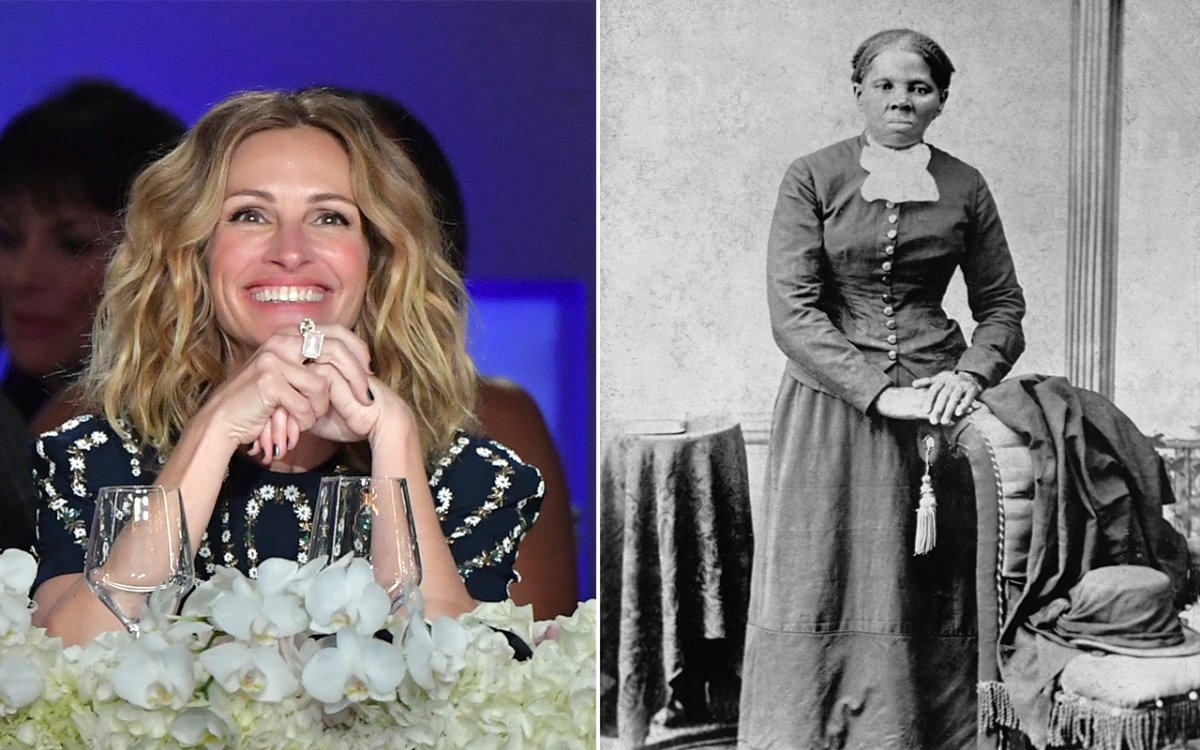 (L-R): Julia Roberts and a portrait of Harriet Tubman.