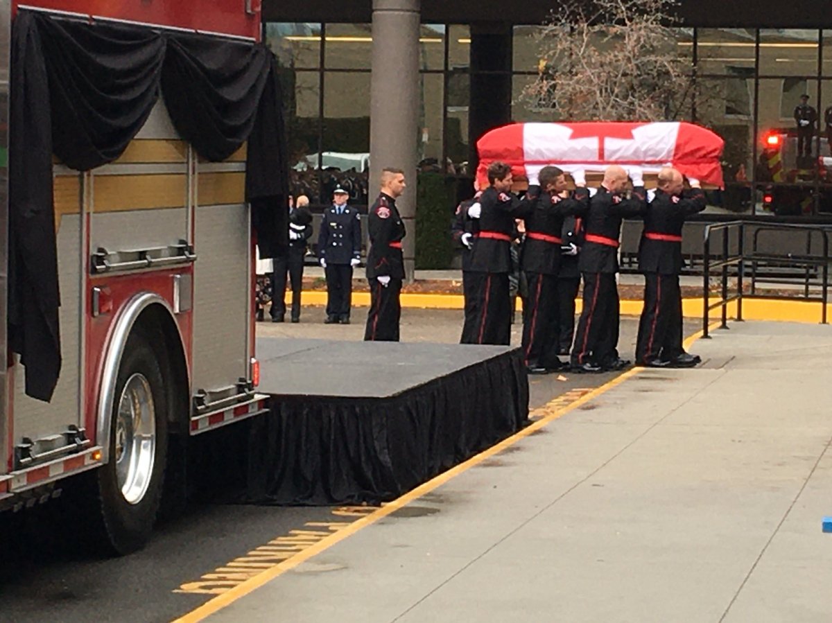 Hundreds of first responders march in Kelowna firefighter funeral