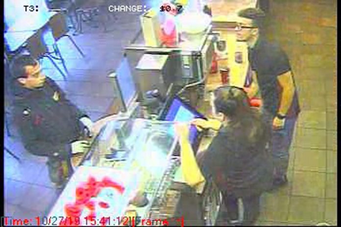 Laval Police are looking for the suspect (pictured left) in the alleged theft of donation cans missing from several Tim Hortons locations.