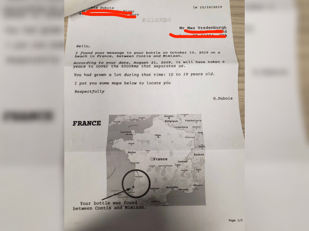 Max Vredenburgh sent out a message in a bottle in August 2010. Nine years later, he received a response.