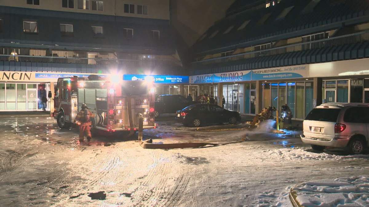 Fire crews responded after several vehicles caught fire in a south Edmonton parkade on Friday evening. 