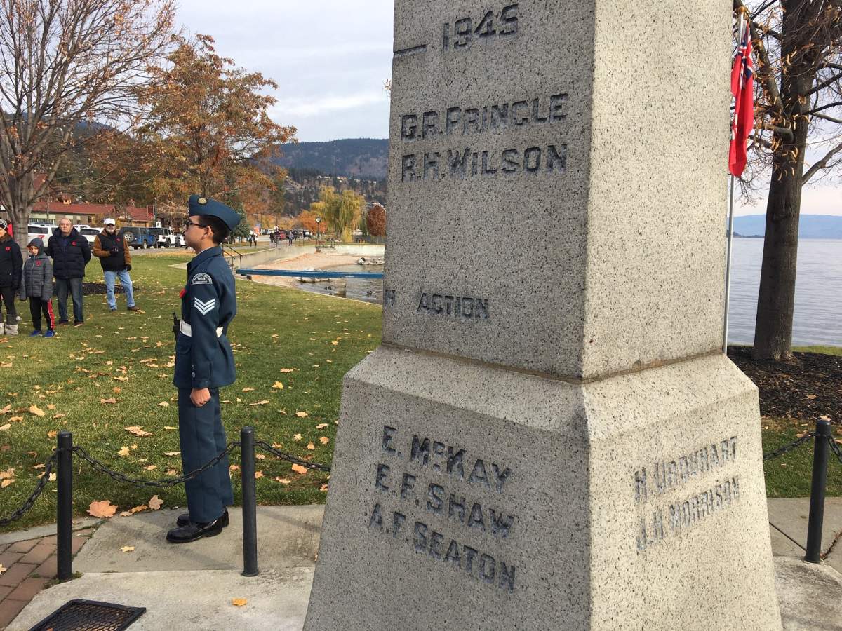 The Remembrance Day ceremony at the Cenotaph in Peachland.
