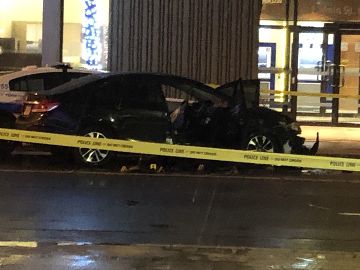 A photo of the crash scene in downtown Brampton.