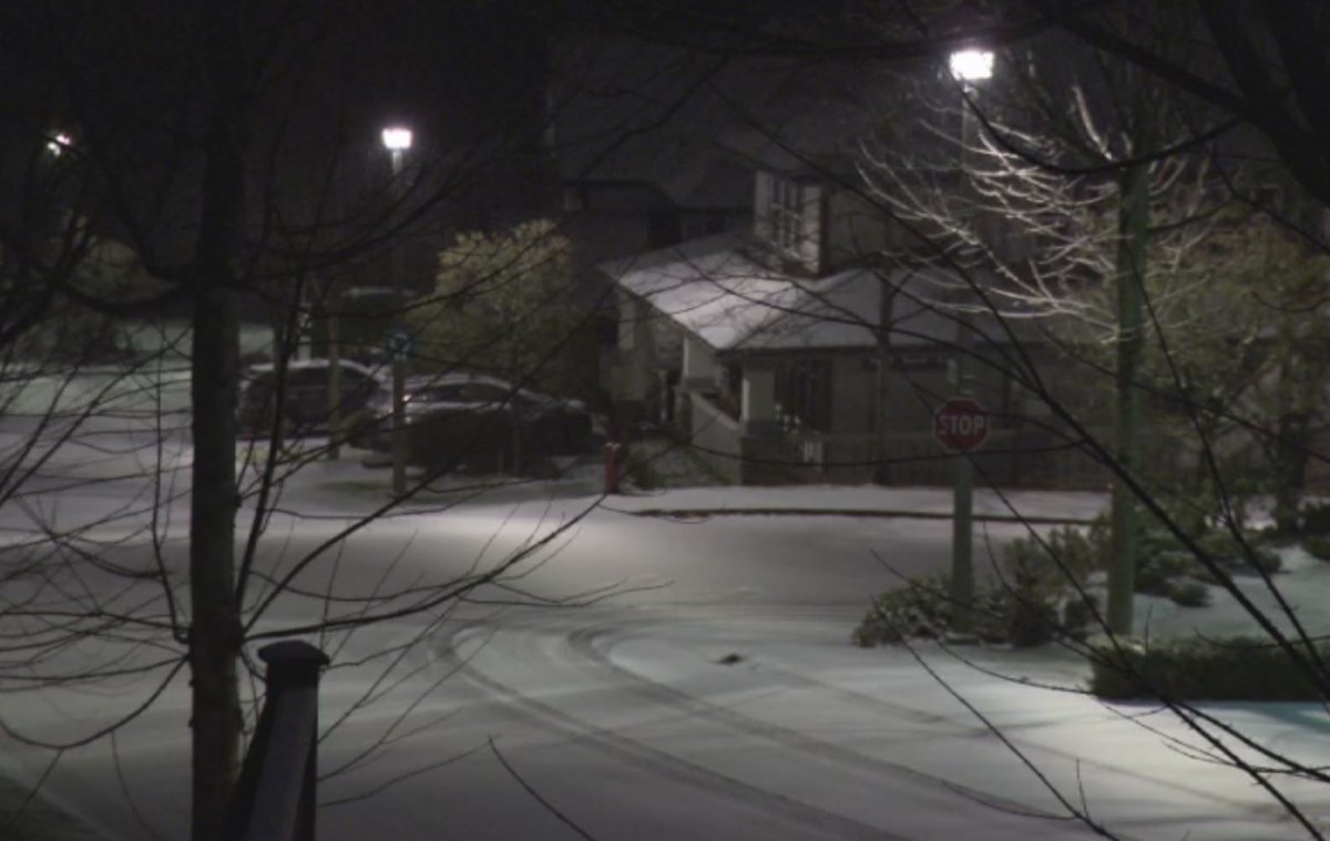 Snow fell in parts of Port Moody on Tuesday.