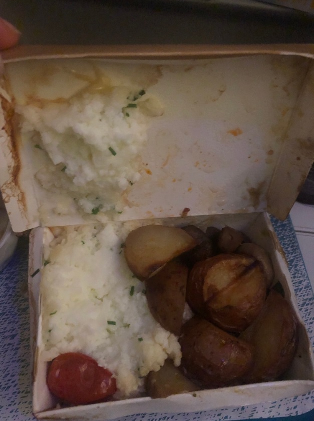 A photo of the meal James Boyle said he was served on a WestJet flight to the U.K. from Canada, despite requesting a diabetic-friendly meal. 