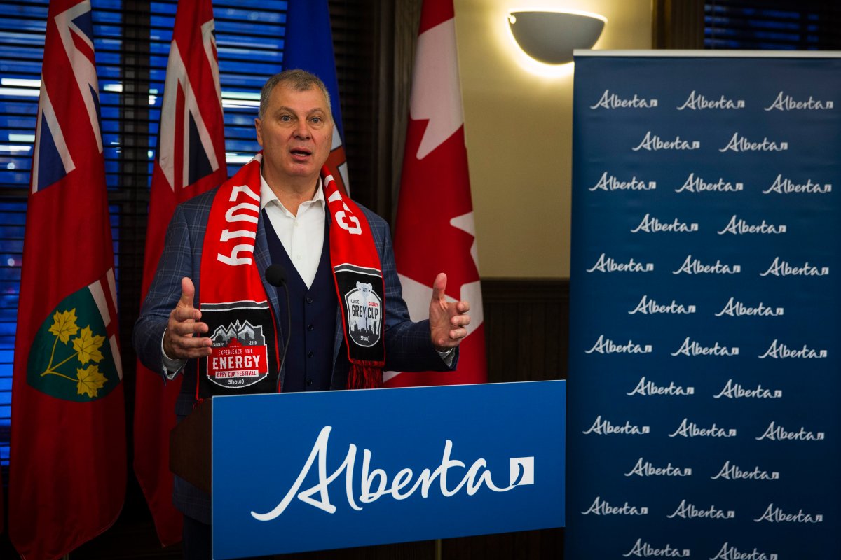 CFL Commissioner Randy Ambrosie makes an announcement on domestic and gender-based violence during the CFL's Grey Cup week in Calgary, Tuesday, Nov. 19, 2019.