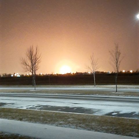 Flaring at Imperial Oil’s Strathcona refinery seen from west Edmonton on Tuesday, Nov. 26, 2019.